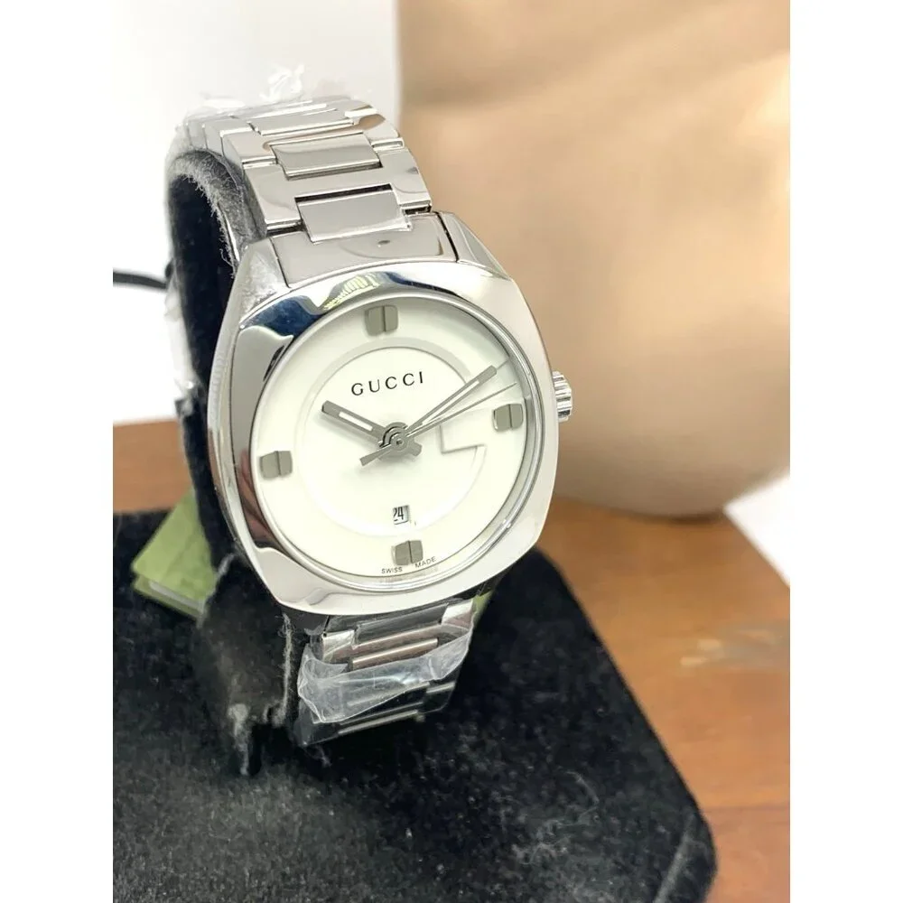 Gucci Women's Watch YA142502 Swiss Quartz GG2570 White Dial Silver Steel 29mm